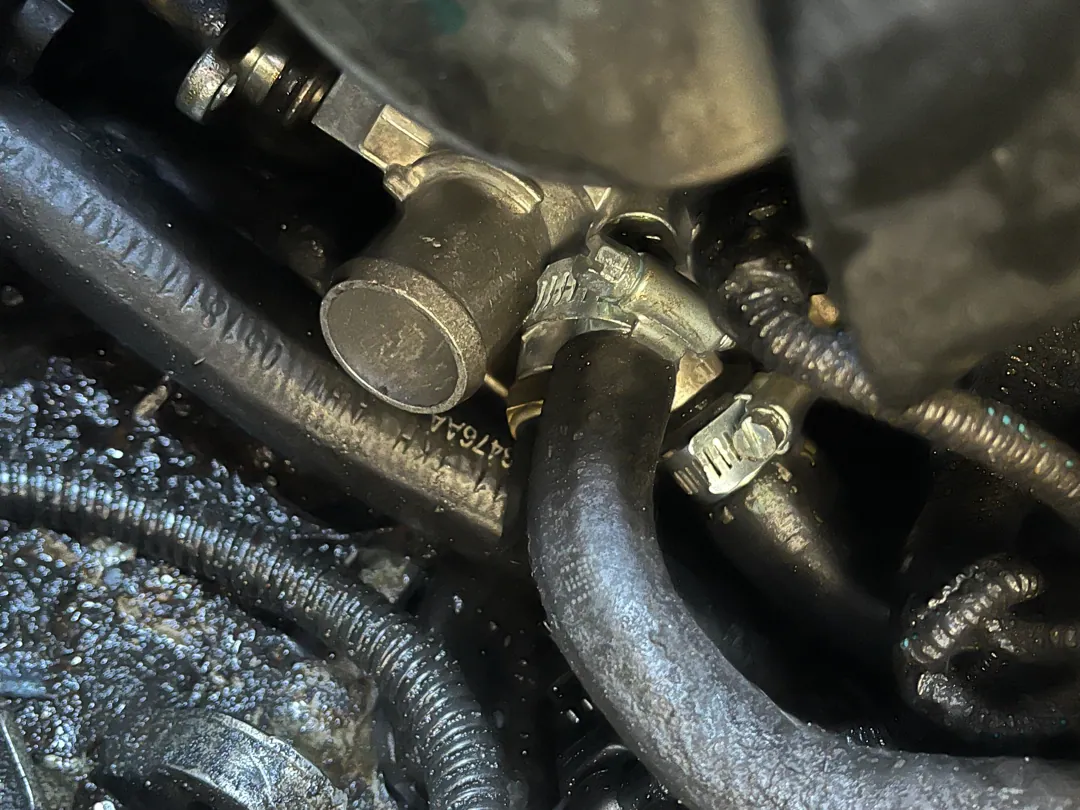 Coolant housing and hose on a Riverside thermostat job — Riverside, CA